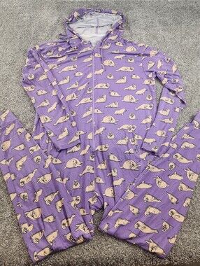 MeUndies Unicorn Print One Piece Unisex M/L Purple Sea Lion Onesee Sleep Pajama